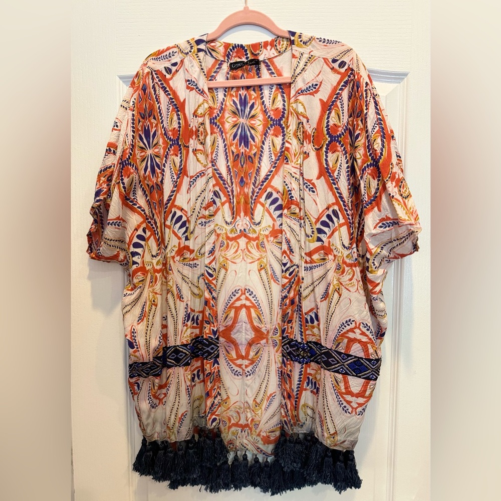 GYPSY SAND Swim Cover Up Dress Beads Tassels XS NWOT